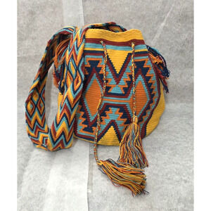 Handmade Wayuu Mochila Bag - Colorful Boho Geometric Design